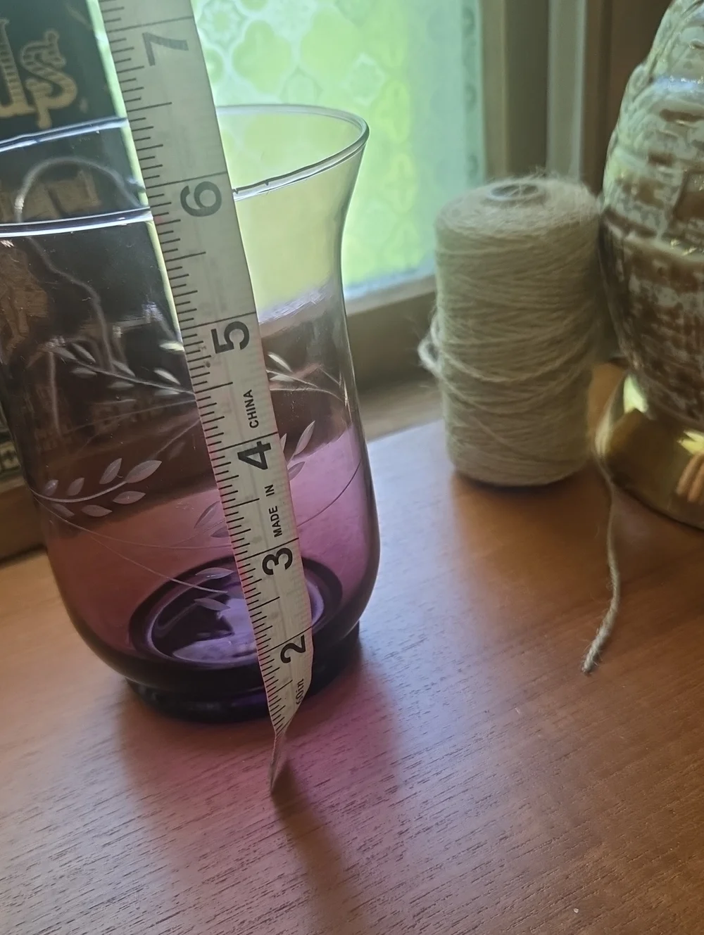 Vintage Purple Amethyst Plum Wheel  Etched Glass Vase - Purple Decorative Accent